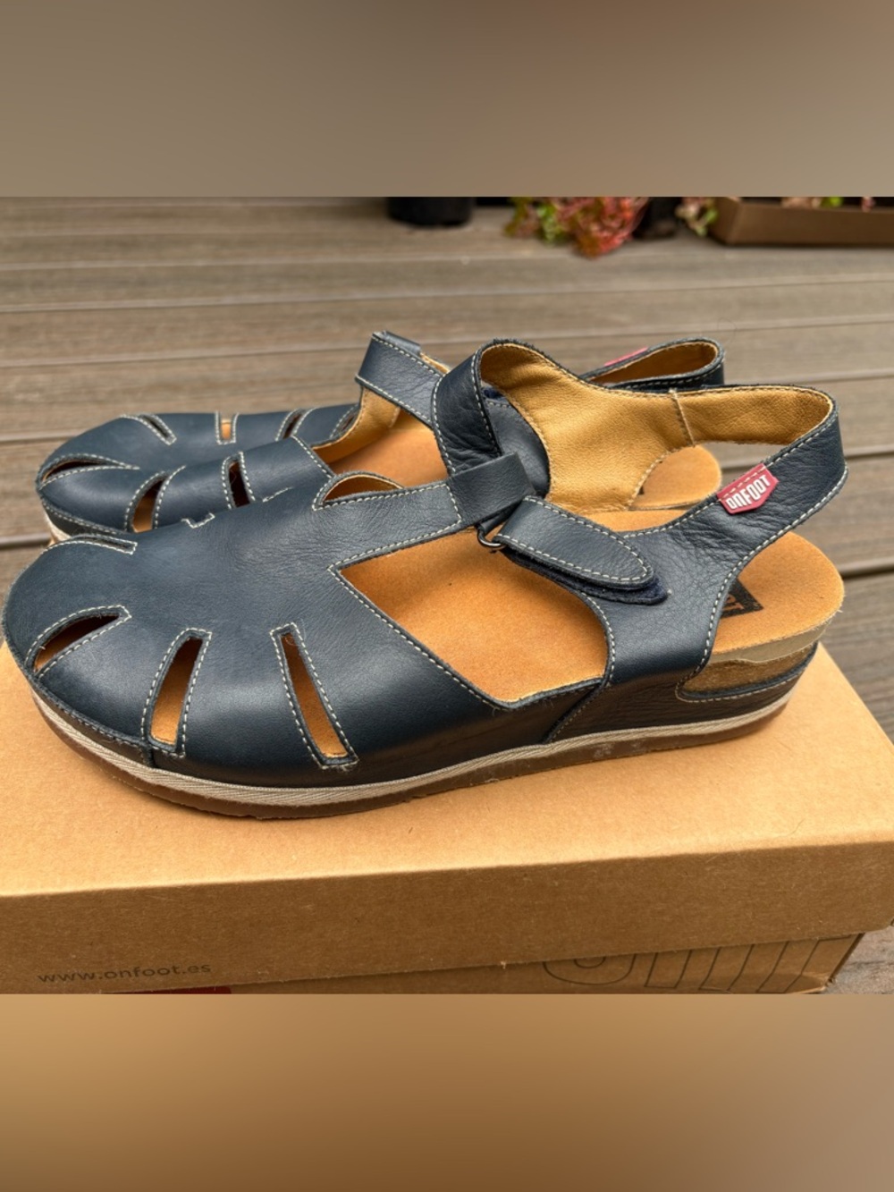 On Foot Sandalia,made in Spain, Navy Leather Fisherman Sandals.